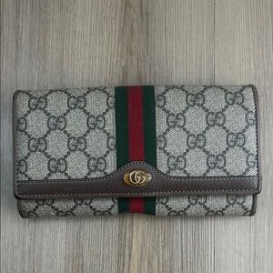 Gucci Monogram Wallet with Green and Red Stripe